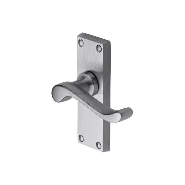 This is an image of a Heritage Brass - Door Handle Lever Latch Bedford Short Design Satin Chrome Finish, v800-sc that is available to order from Trade Door Handles in Kendal.