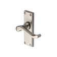 This is an image of a Heritage Brass - Door Handle Lever Latch Bedford Short Design Satin Nickel Finish, v800-sn that is available to order from Trade Door Handles in Kendal.