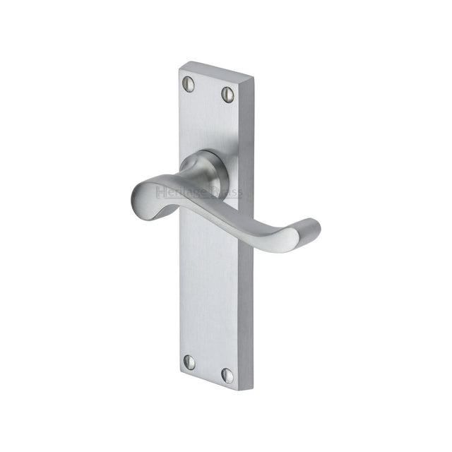 This is an image of a Heritage Brass - Door Handle Lever Latch Bedford Design Satin Chrome Finish, v803-sc that is available to order from Trade Door Handles in Kendal.