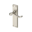 This is an image of a Heritage Brass - Door Handle Lever Latch Bedford Design Satin Nickel Finish, v803-sn that is available to order from Trade Door Handles in Kendal.