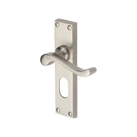 This is an image of a Heritage Brass - Door Handle for Oval Profile Plate Bedford Design Satin Nickel F, v805-sn that is available to order from Trade Door Handles in Kendal.