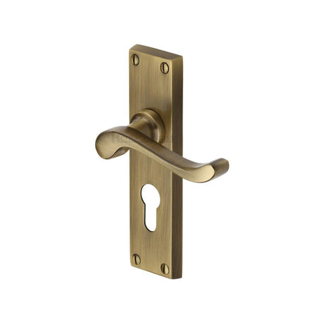 This is an image of a Heritage Brass - Door Handle for Euro Profile Plate Bedford Design Antique Brass Fi, v807-48-at that is available to order from Trade Door Handles in Kendal.