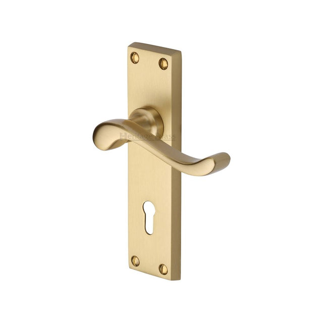 This is an image of a Heritage Brass - Door Handle Lever Lock Bedford Design Satin Brass Finish, v810-sb that is available to order from Trade Door Handles in Kendal.