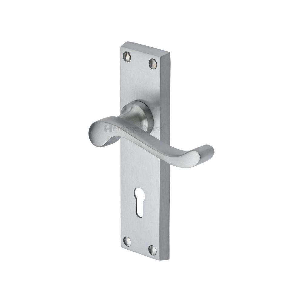 This is an image of a Heritage Brass - Door Handle Lever Lock Bedford Design Satin Chrome Finish, v810-sc that is available to order from Trade Door Handles in Kendal.