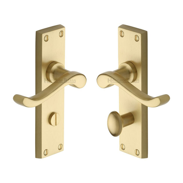 This is an image of a Heritage Brass - Door Handle for Bathroom Bedford Design Satin Brass Finish, v815-sb that is available to order from Trade Door Handles in Kendal.