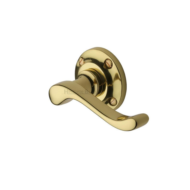 This is an image of a Heritage Brass - Door Handle Lever Latch on 57mm Round Rose Bedford Design Polished, v820-pb that is available to order from Trade Door Handles in Kendal.