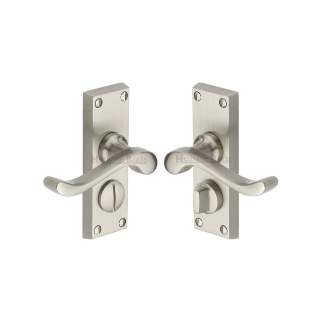 This is an image of a Heritage Brass - Door Handle for Privacy Set Bedford Short Design Satin Nickel Fi, v825-sn that is available to order from Trade Door Handles in Kendal.