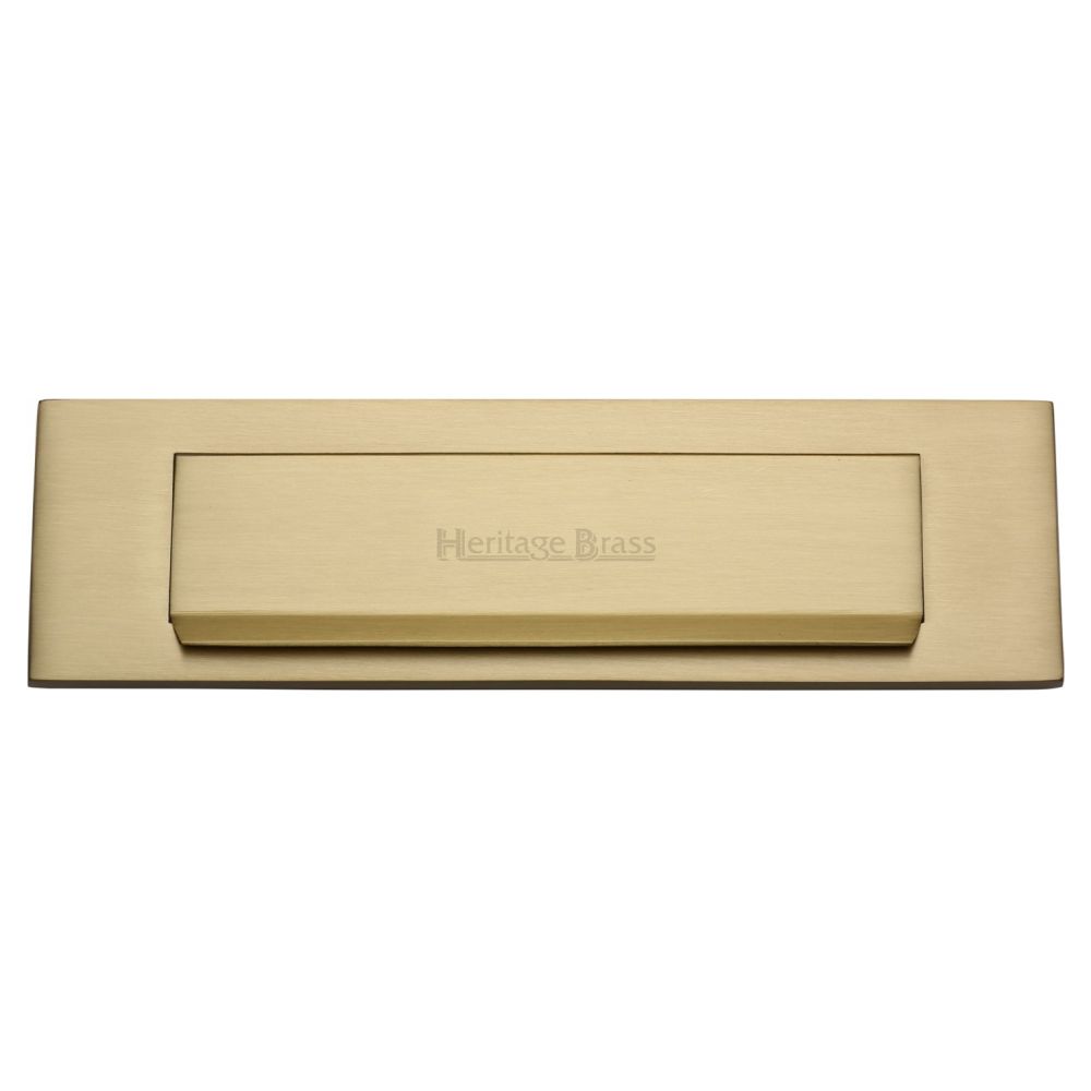 This is an image of a Heritage Brass - Gravity Letterplate 280 x 80mm - Satin Brass Finish, v842-sb that is available to order from Trade Door Handles in Kendal.