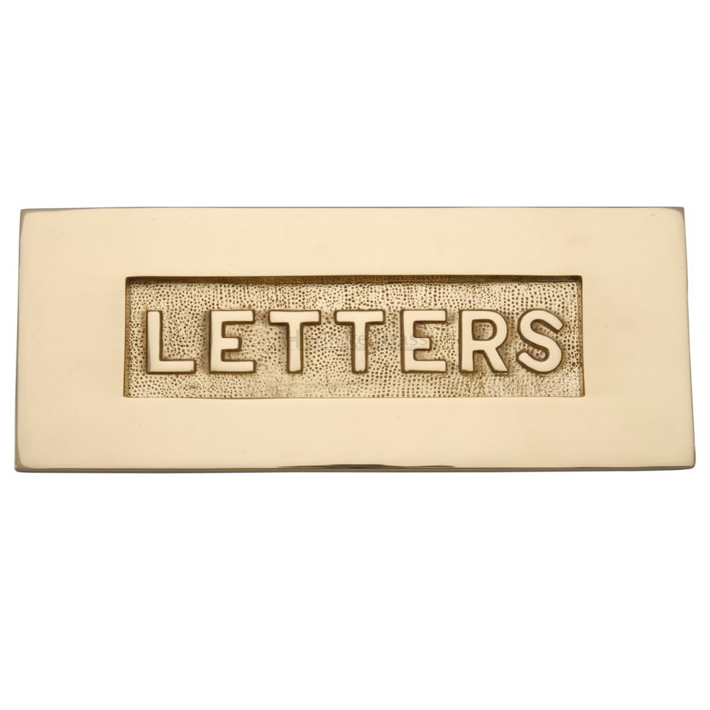 This is an image of a Heritage Brass - Embossed Letterplate 254 x 101mm - Polished Brass Finish, v845-pb that is available to order from Trade Door Handles in Kendal.