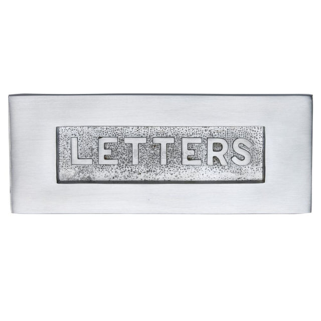 This is an image of a Heritage Brass - Embossed Letterplate 254 x 101mm - Satin Chrome Finish, v845-sc that is available to order from Trade Door Handles in Kendal.