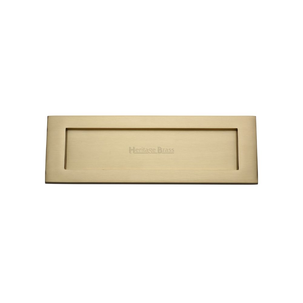 This is an image of a Heritage Brass - Letterplate 10" x 3" Satin Brass Finish, v850-254-sb that is available to order from Trade Door Handles in Kendal.