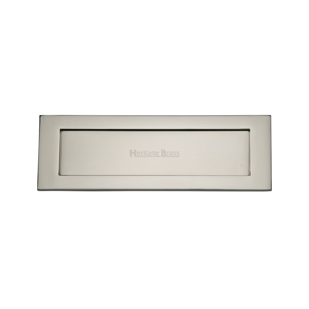 This is an image of a Heritage Brass - Letterplate 12" x 4" Polished Nickel Finish, v850-305-pnf that is available to order from Trade Door Handles in Kendal.