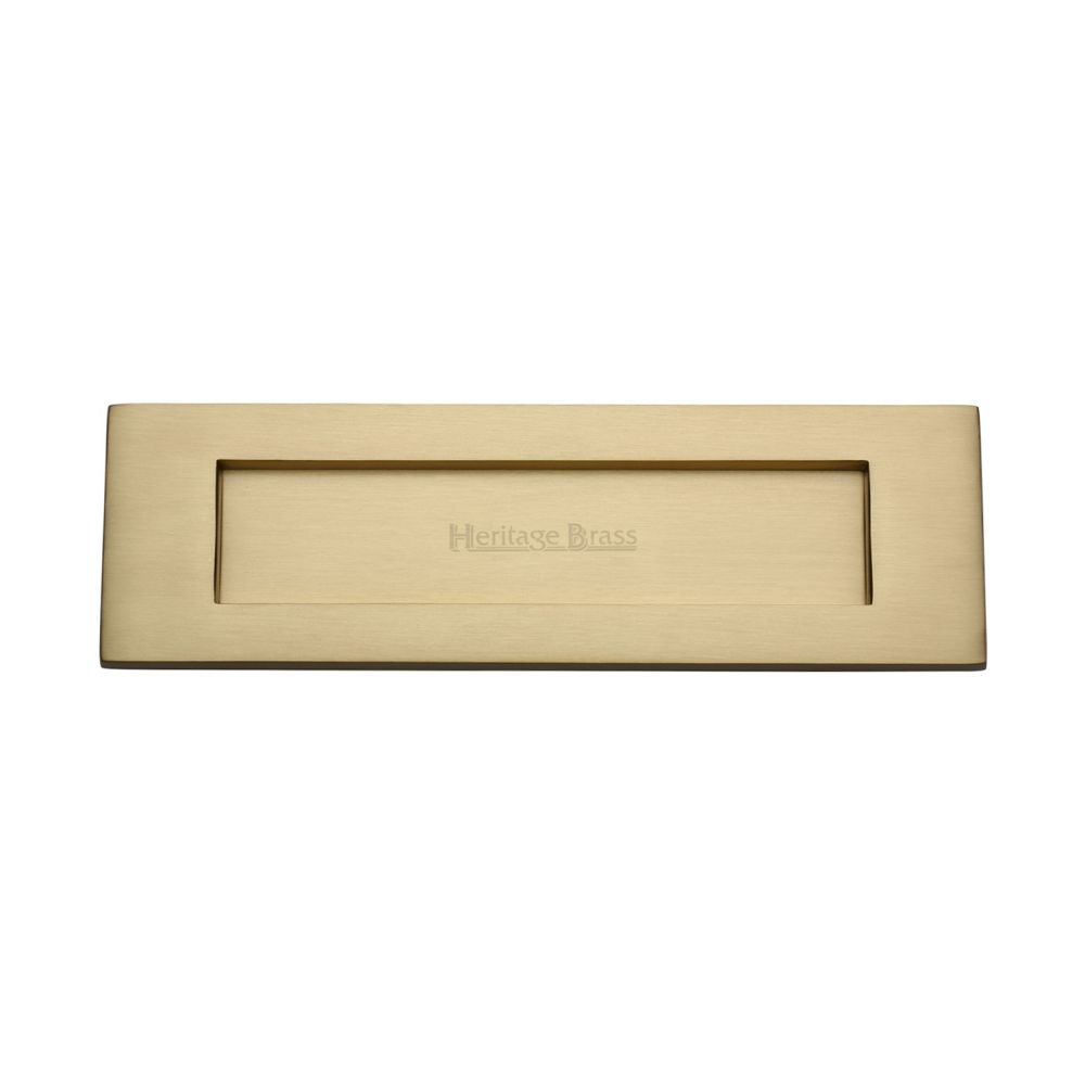 This is an image of a Heritage Brass - Letterplate 12" x 4" Satin Brass Finish, v850-305-sb that is available to order from Trade Door Handles in Kendal.