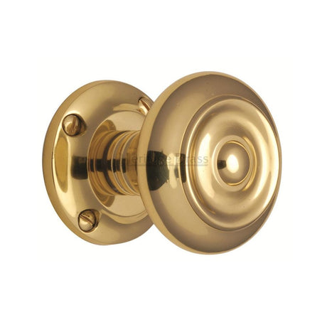 This is an image of a Heritage Brass - Mortice Knob on Rose Aylesbury Design Polished Brass Finish, v872-pb that is available to order from Trade Door Handles in Kendal.