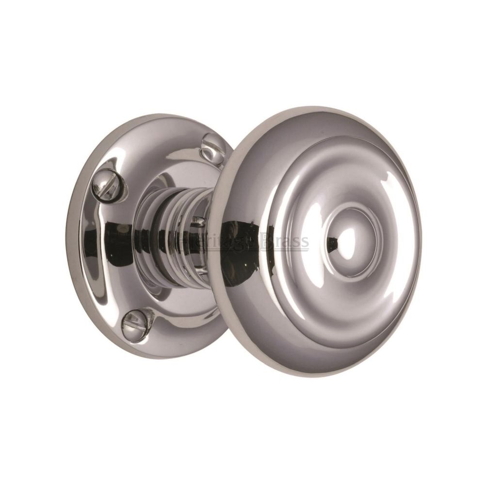 This is an image of a Heritage Brass - Mortice Knob on Rose Aylesbury Design Polished Chrome Finish, v872-pc that is available to order from Trade Door Handles in Kendal.