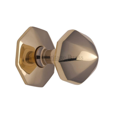 This is an image of a Heritage Brass - Octagon Centre Door Knob 2 1/2" Polished Brass Finish, v880-pb that is available to order from Trade Door Handles in Kendal.