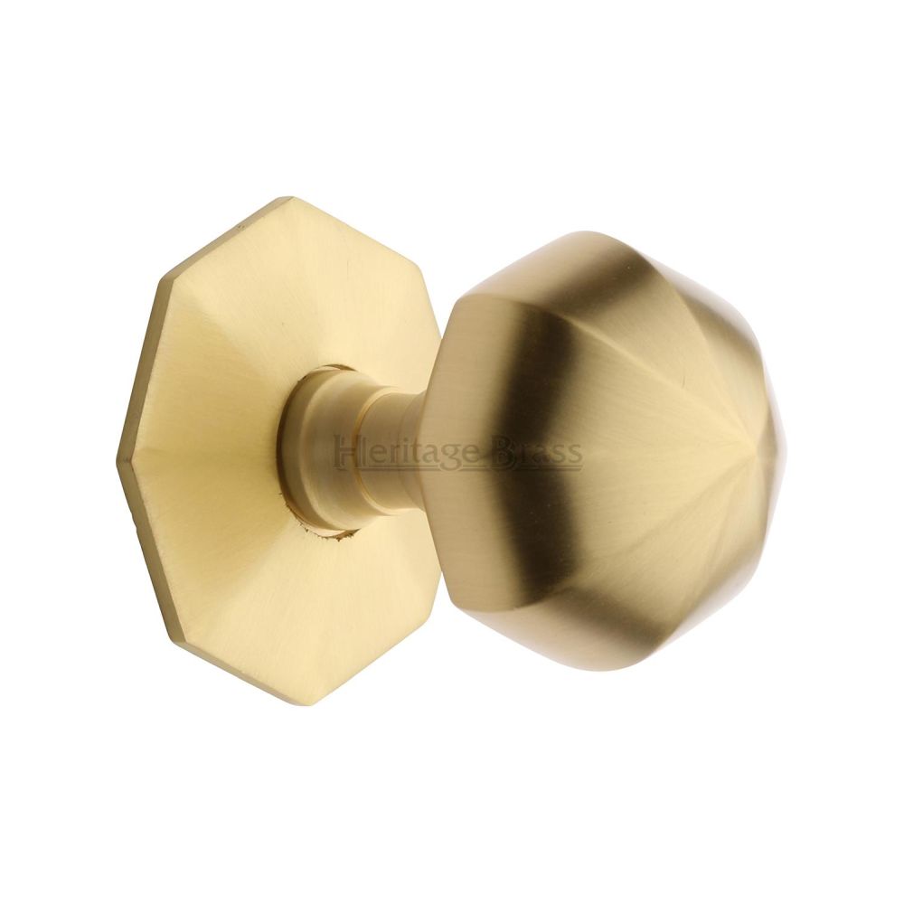 This is an image of a Heritage Brass - Octagon Centre Door Knob 2 1/2" Satin Brass Finish, v880-sb that is available to order from Trade Door Handles in Kendal.