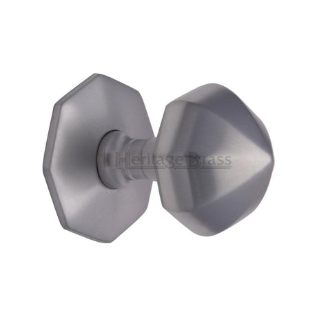 This is an image of a Heritage Brass - Octagon Centre Door Knob 2 1/2" Satin Chrome Finish, v880-sc that is available to order from Trade Door Handles in Kendal.