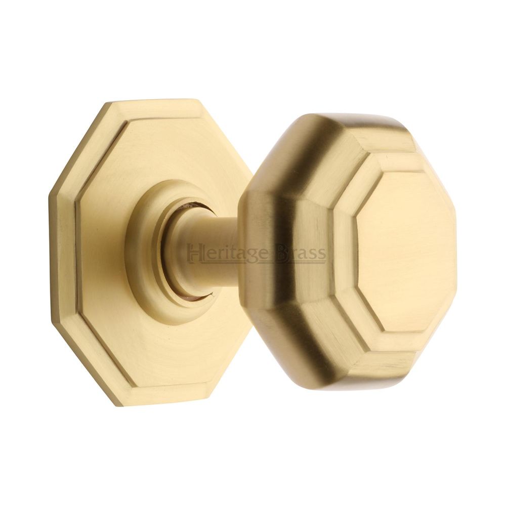 This is an image of a Heritage Brass - Octagon Centre Door Knob 3" Satin Brass Finish, v890-sb that is available to order from Trade Door Handles in Kendal.