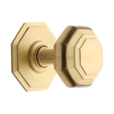 This is an image of a Heritage Brass - Octagon Centre Door Knob 3" Satin Brass Finish, v890-sb that is available to order from Trade Door Handles in Kendal.