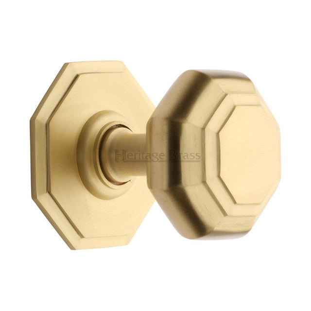 This is an image of a Heritage Brass - Octagon Centre Door Knob 3" Satin Brass Finish, v890-sb that is available to order from Trade Door Handles in Kendal.