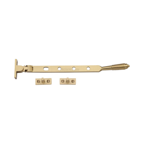 This is an image of a Heritage Brass - Casement Window Stay Reeded Design 10" Satin Brass finish, v892-10-sb that is available to order from Trade Door Handles in Kendal.