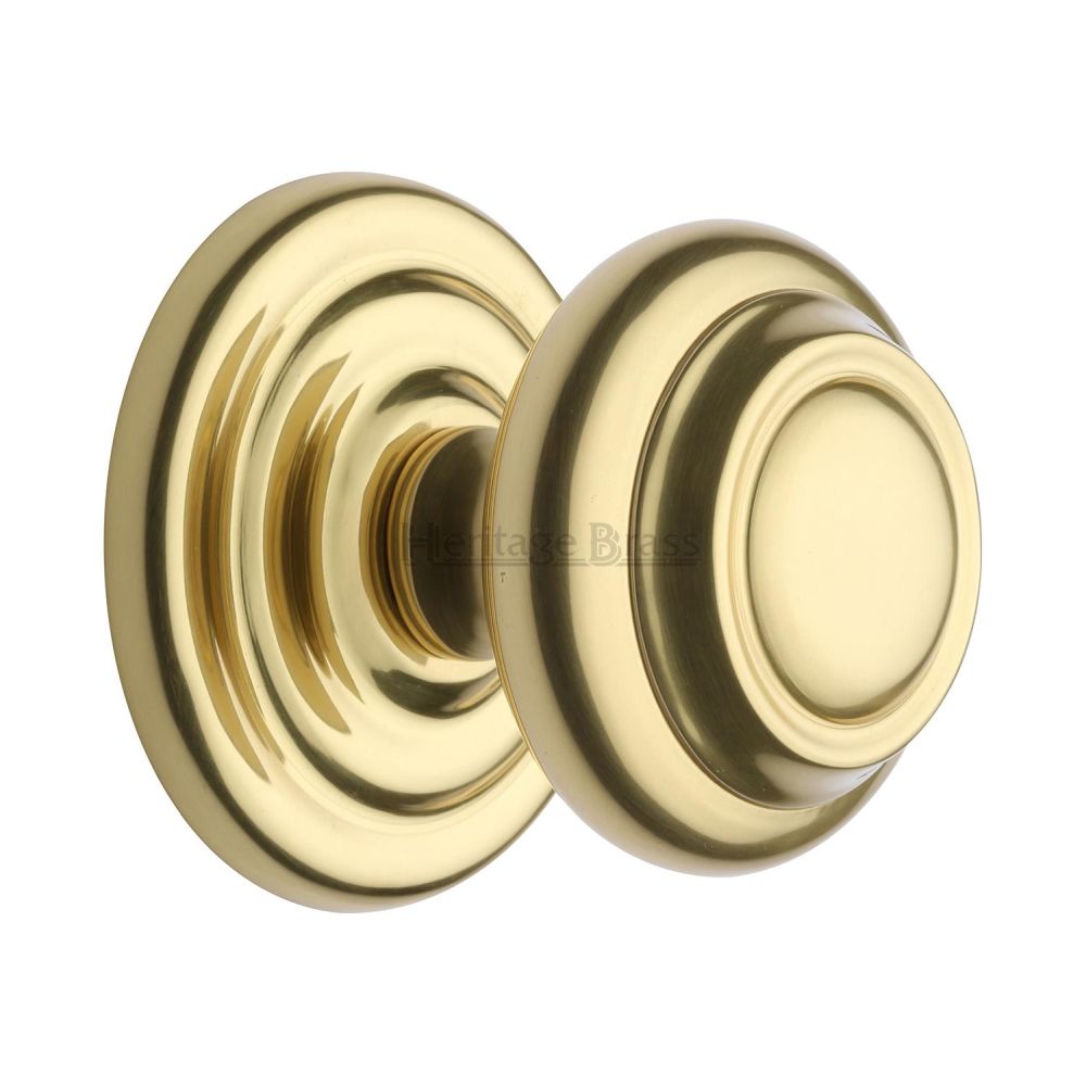 This is an image of a Heritage Brass - Centre Door Knob Round Design 3 1/2" Polished Brass Finish, v905-pb that is available to order from Trade Door Handles in Kendal.