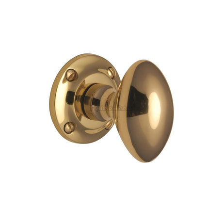 This is an image of a Heritage Brass - Mortice Knob on Rose Suffolk Design Polished Brass Finish, v960-pb that is available to order from Trade Door Handles in Kendal.