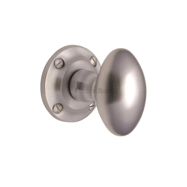 This is an image of a Heritage Brass - Mortice Knob on Rose Suffolk Design Satin Chrome Finish, v960-sc that is available to order from Trade Door Handles in Kendal.