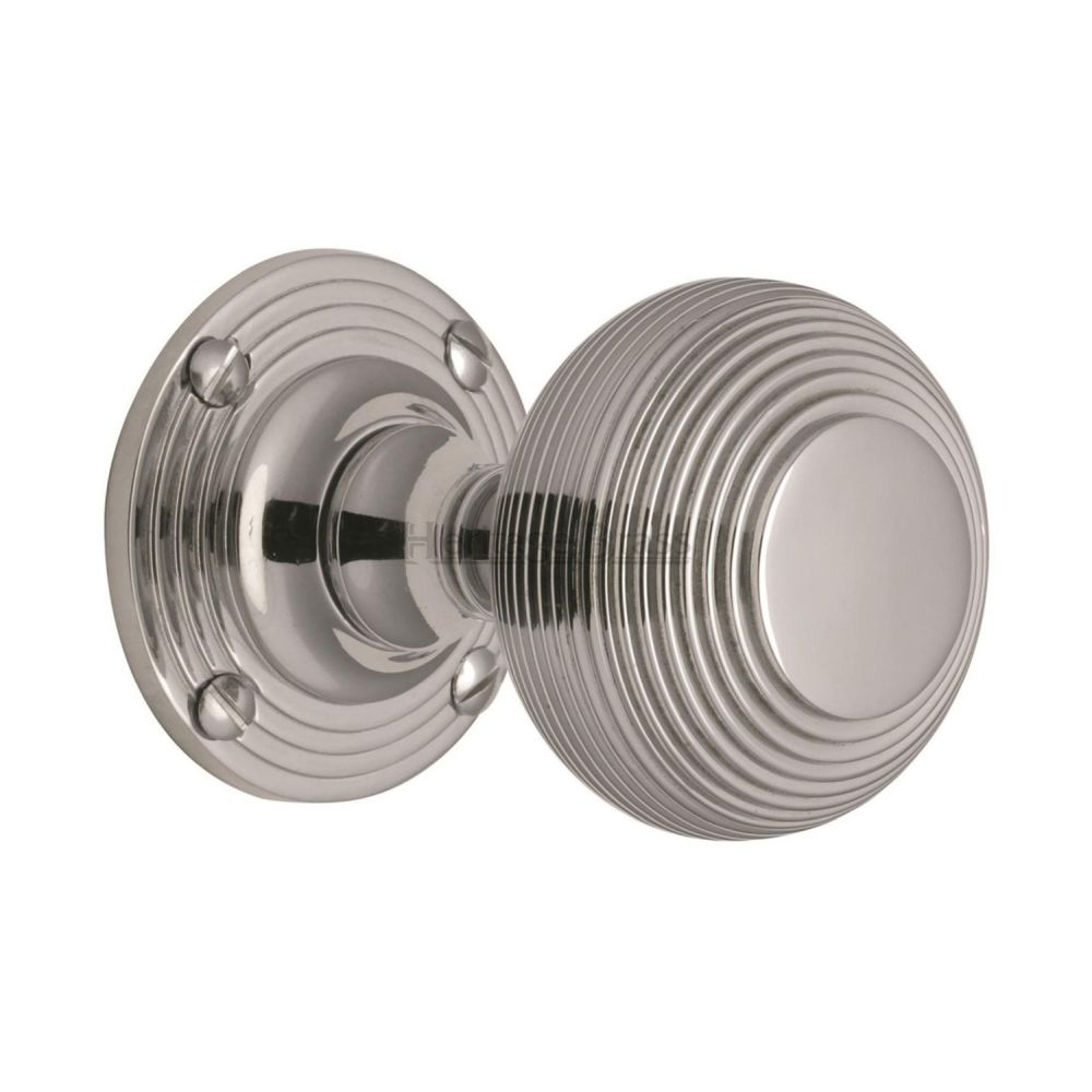 This is an image of a Heritage Brass - Mortice Knob on Rose Reeded Design Polished Chrome Finish, v971-pc that is available to order from Trade Door Handles in Kendal.