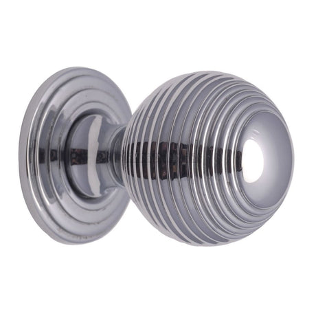 This is an image of a Heritage Brass - Cabinet Knob Reeded Design 32mm Polished Chrome Finish, v973-32-pc that is available to order from Trade Door Handles in Kendal.