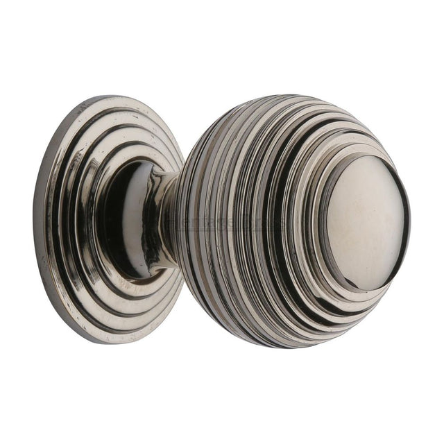 This is a image of a Heritage Brass - Cabinet Knob Reeded Design 32mm Pol. Nickel Finish that is available to order from Trade Door Handles in Kendal