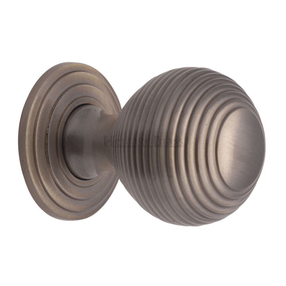 This is an image of a Heritage Brass - Cabinet Knob Reeded Design 32mm Satin Nickel Finish, v973-32-sn that is available to order from Trade Door Handles in Kendal.