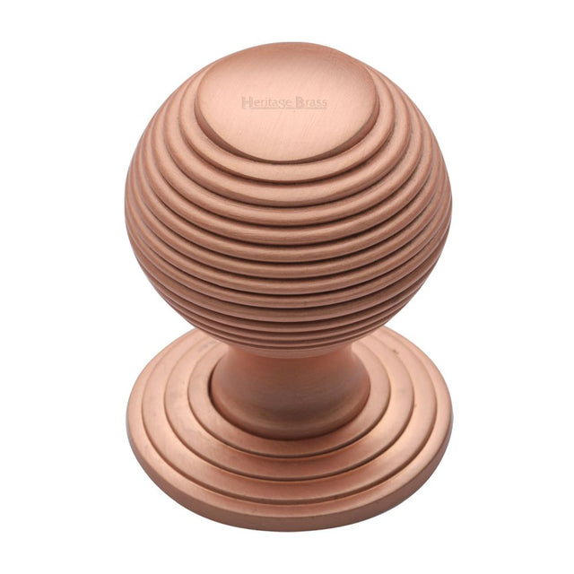 This is a image of a Heritage Brass - Cabinet Knob Reeded Design 32mm Sat. Rose Gold Finish that is available to order from Trade Door Handles in Kendal
