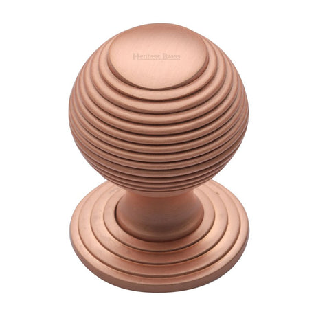 This is an image of a Heritage Brass - Cabinet Knob Reeded Design 32mm Satin Rose Gold Finish, v973-32-srg that is available to order from Trade Door Handles in Kendal.