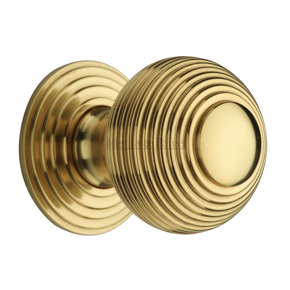This is a image of a Heritage Brass - Cabinet Knob Reeded Design 38mm Pol. Brass Finish that is available to order from Trade Door Handles in Kendal