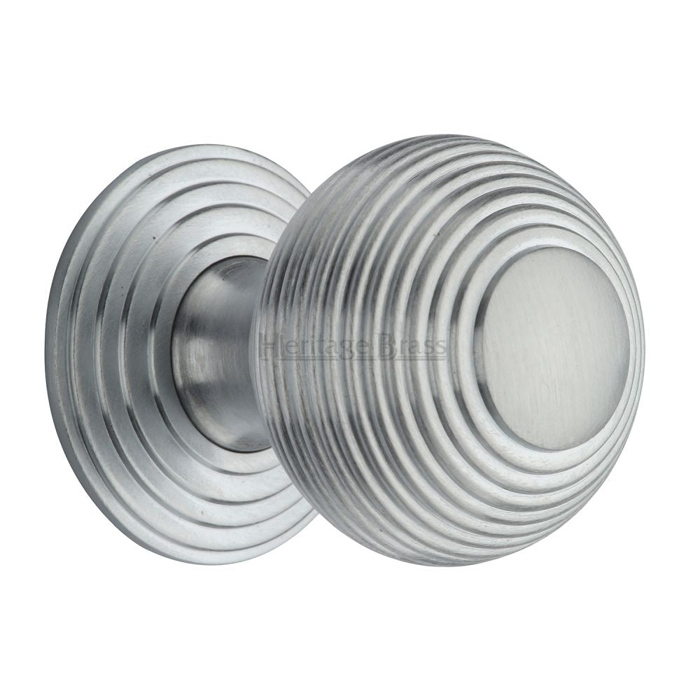 This is an image of a Heritage Brass - Cabinet Knob Reeded Design 38mm Satin Chrome Finish, v973-38-sc that is available to order from Trade Door Handles in Kendal.