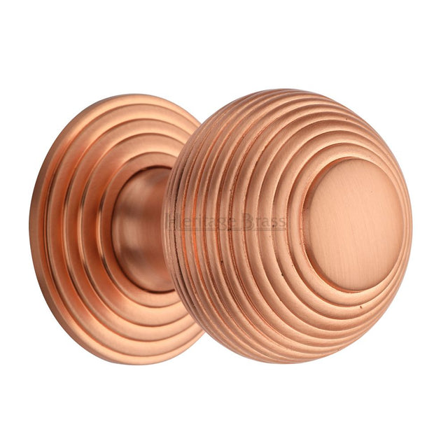 This is a image of a Heritage Brass - Cabinet Knob Reeded Design 38mm Sat. Rose Gold Finish that is available to order from Trade Door Handles in Kendal