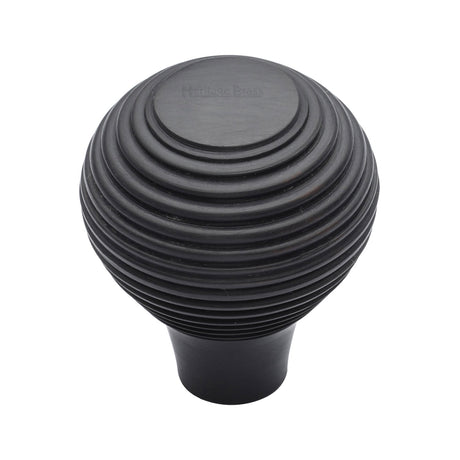 This is an image of a Heritage Brass - Cabinet Knob Reeded Design 32mm Matt Black finish, v974-32-bkmt that is available to order from Trade Door Handles in Kendal.