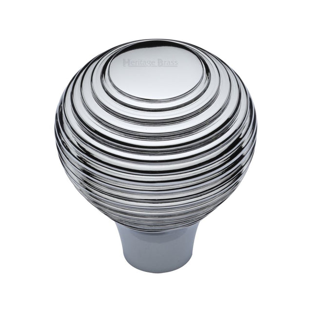 This is an image of a Heritage Brass - Cabinet Knob Reeded Design 32mm Polished Chrome Finish, v974-32-pc that is available to order from Trade Door Handles in Kendal.