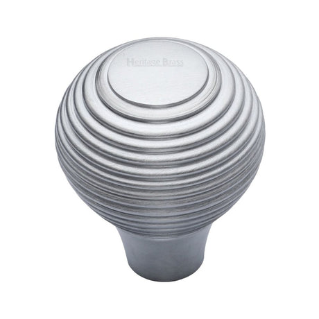 This is an image of a Heritage Brass - Cabinet Knob Reeded Design 32mm Satin Chrome Finish, v974-32-sc that is available to order from Trade Door Handles in Kendal.