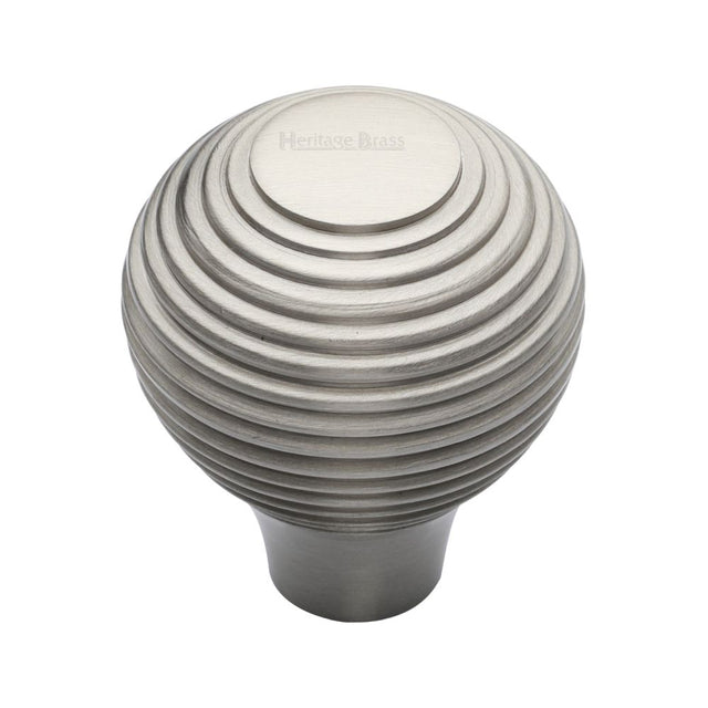 This is an image of a Heritage Brass - Cabinet Knob Reeded Design 32mm Satin Nickel Finish, v974-32-sn that is available to order from Trade Door Handles in Kendal.