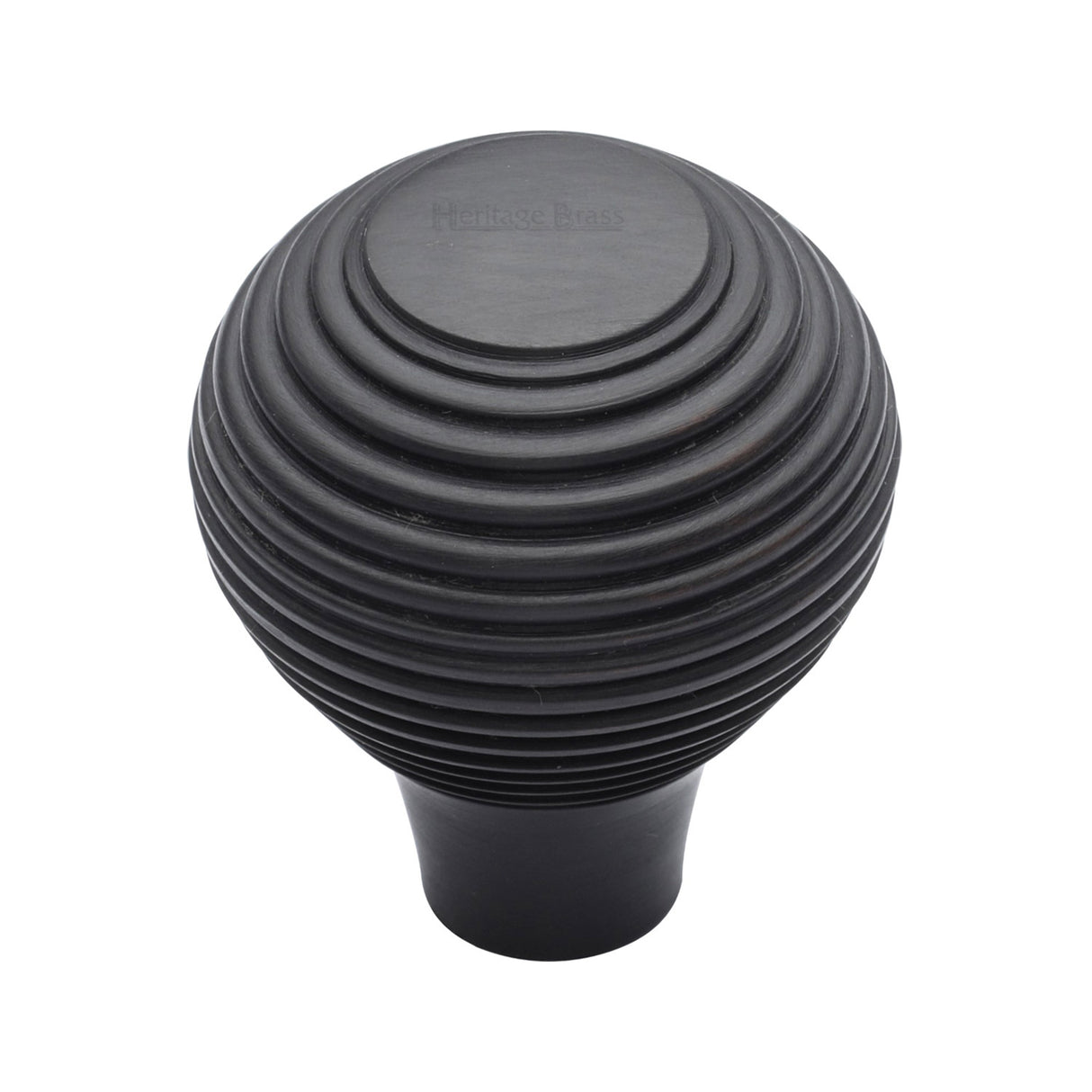 This is an image of a Heritage Brass - Cabinet Knob Reeded Design 38mm Matt Black finish, v974-38-bkmt that is available to order from Trade Door Handles in Kendal.