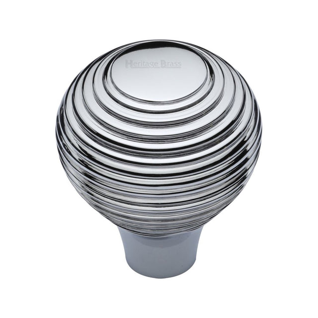 This is an image of a Heritage Brass - Cabinet Knob Reeded Design 38mm Polished Chrome Finish, v974-38-pc that is available to order from Trade Door Handles in Kendal.