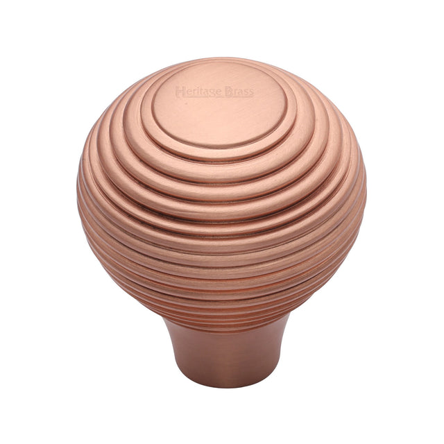 This is an image of a Heritage Brass - Cabinet Knob Reeded Design 38mm Satin Rose Gold finish, v974-38-srg that is available to order from Trade Door Handles in Kendal.
