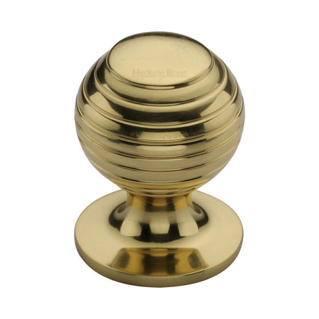 This is an image of a Heritage Brass - Cabinet Knob Beehive Design 32mm Polished Brass Finish, v976-32-pb that is available to order from Trade Door Handles in Kendal.