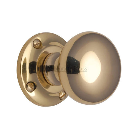 This is an image of a Heritage Brass - Mortice Knob on Rose Victoria Design Polished Brass Finish, v980-pb that is available to order from Trade Door Handles in Kendal.