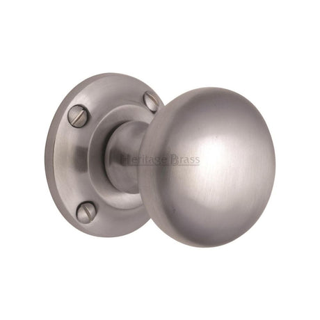 This is an image of a Heritage Brass - Mortice Knob on Rose Victoria Design Satin Chrome Finish, v980-sc that is available to order from Trade Door Handles in Kendal.