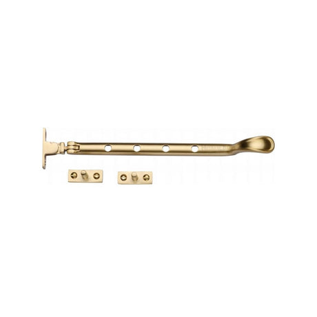 This is an image of a Heritage Brass - Casement Window Stay Spoon Pattern 10" Satin Brass Finish, v990-10-sb that is available to order from Trade Door Handles in Kendal.