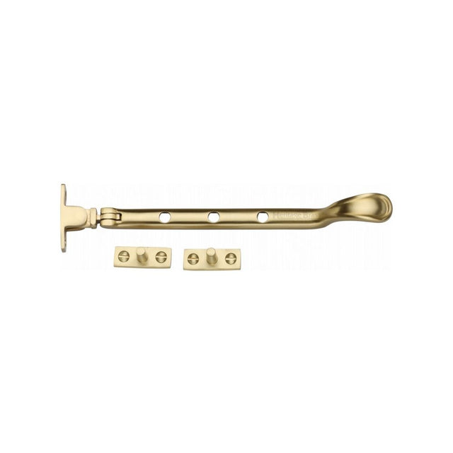 This is an image of a Heritage Brass - Casement Window Stay Spoon Pattern 8" Satin Brass Finish, v990-8-sb that is available to order from Trade Door Handles in Kendal.